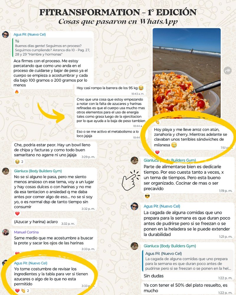 Conversaciones reales del grupo de WhatsApp de FITRANSFORMATION